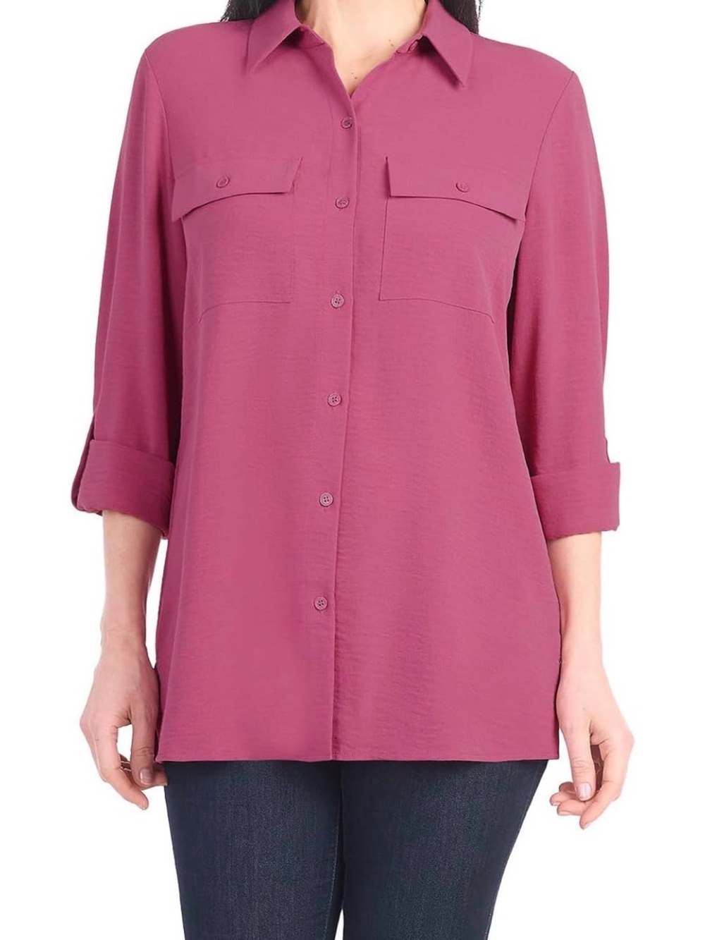 Hilary Radley Rose Pink Button-Front Shirt